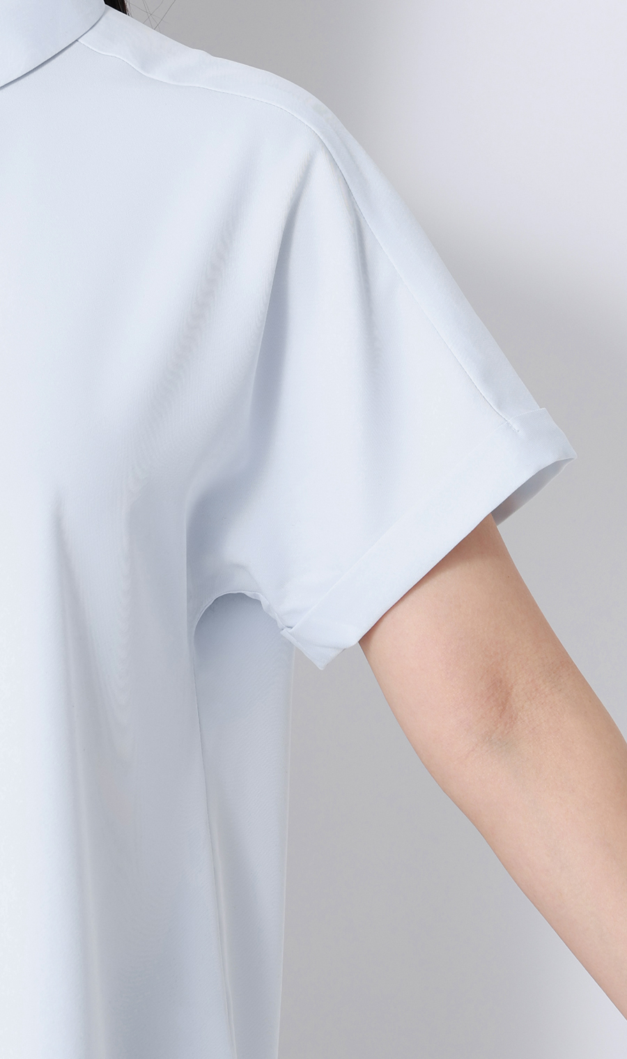 シャツカラーブラウス【半袖】 サックス S