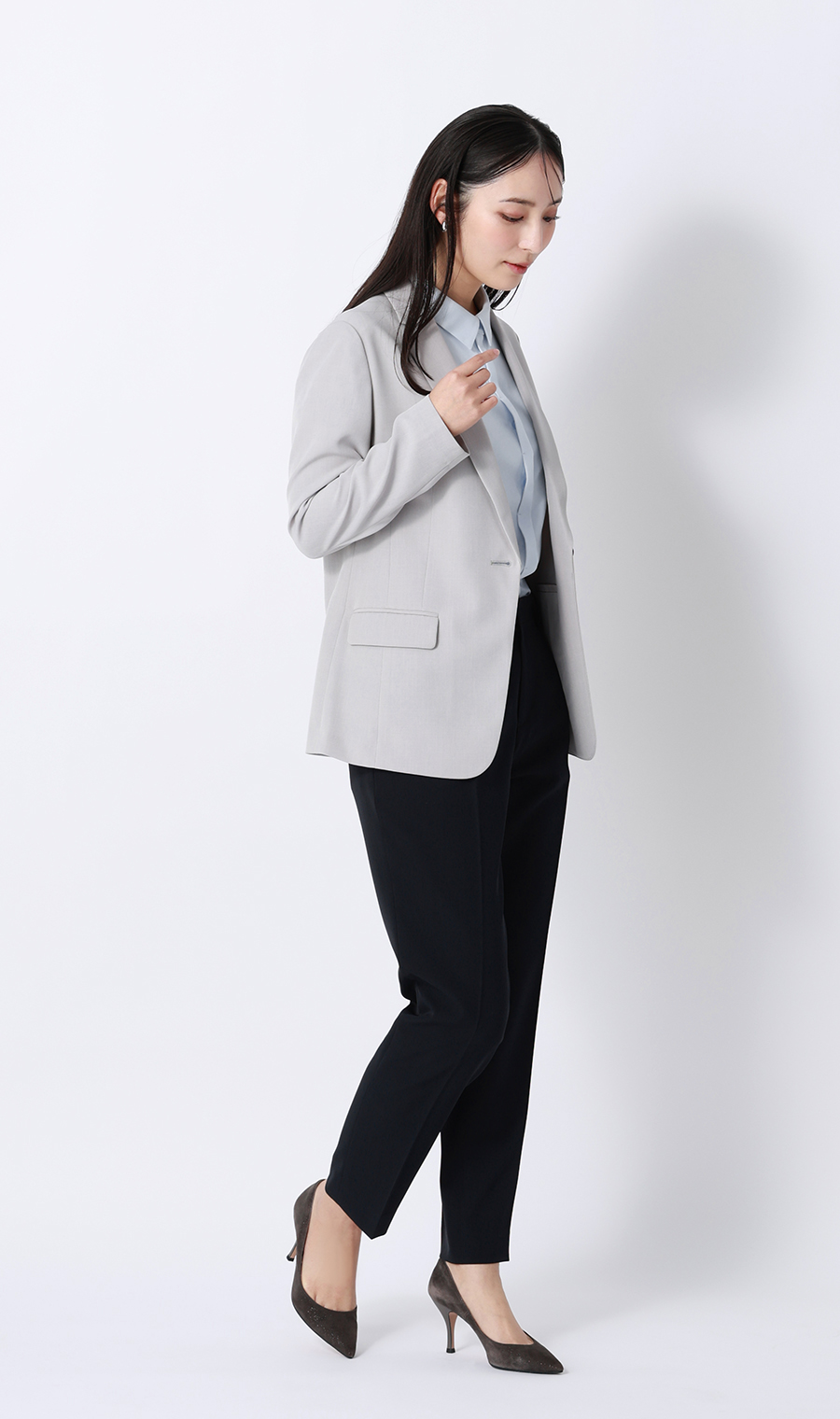 シャツカラーブラウス【半袖】 サックス S