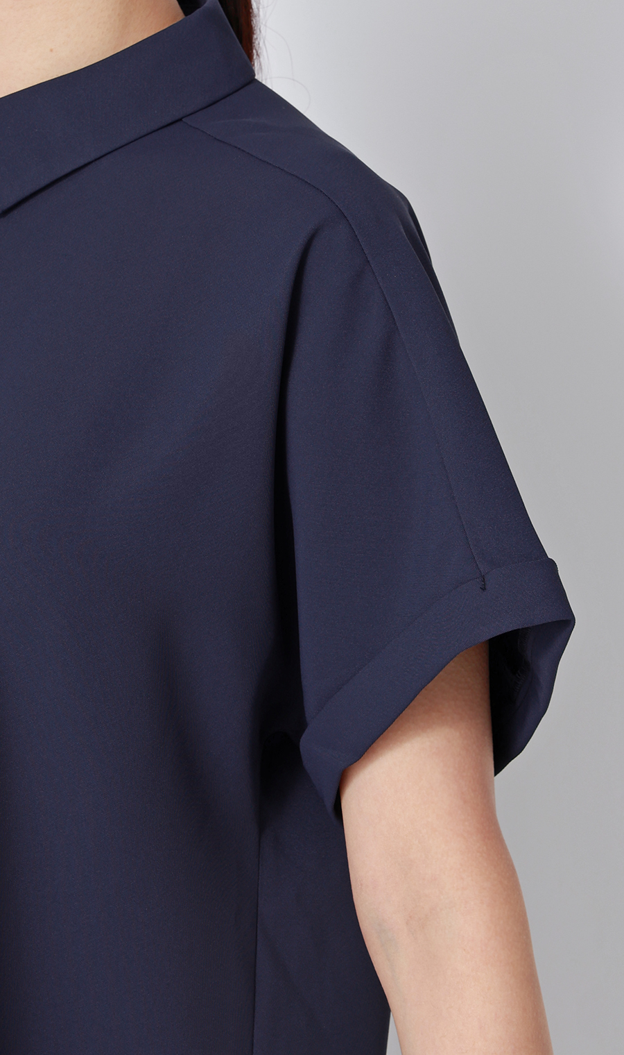 ■シャツカラーブラウス【半袖】【WEB限定】 ネイビー S