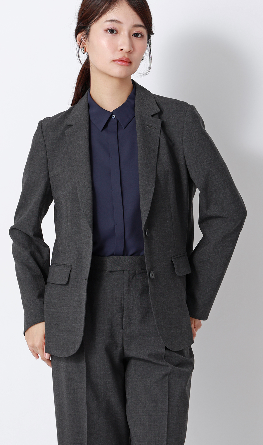 ■シャツカラーブラウス【半袖】【WEB限定】 ネイビー S