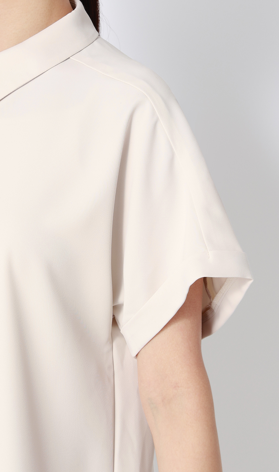 シャツカラーブラウス【半袖】 ベージュ S