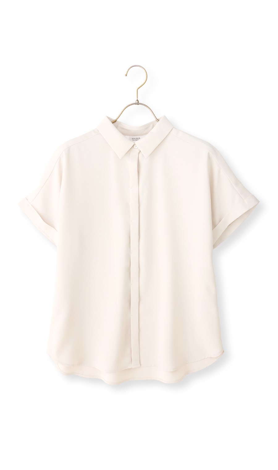 シャツカラーブラウス【半袖】 ベージュ S