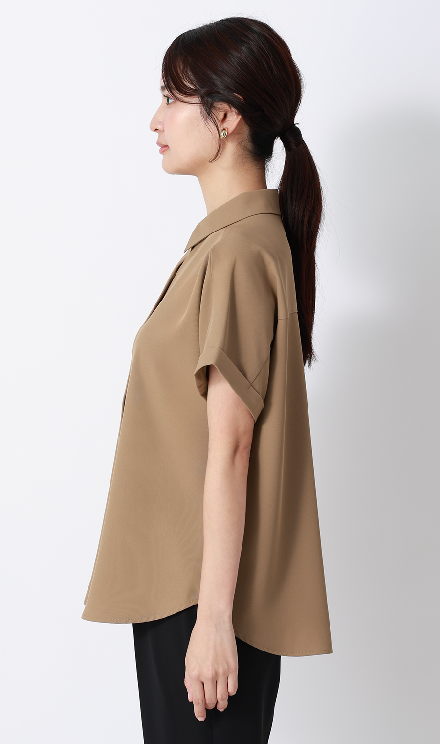 ■シャツカラーブラウス【半袖】【WEB限定】 ブラウン S