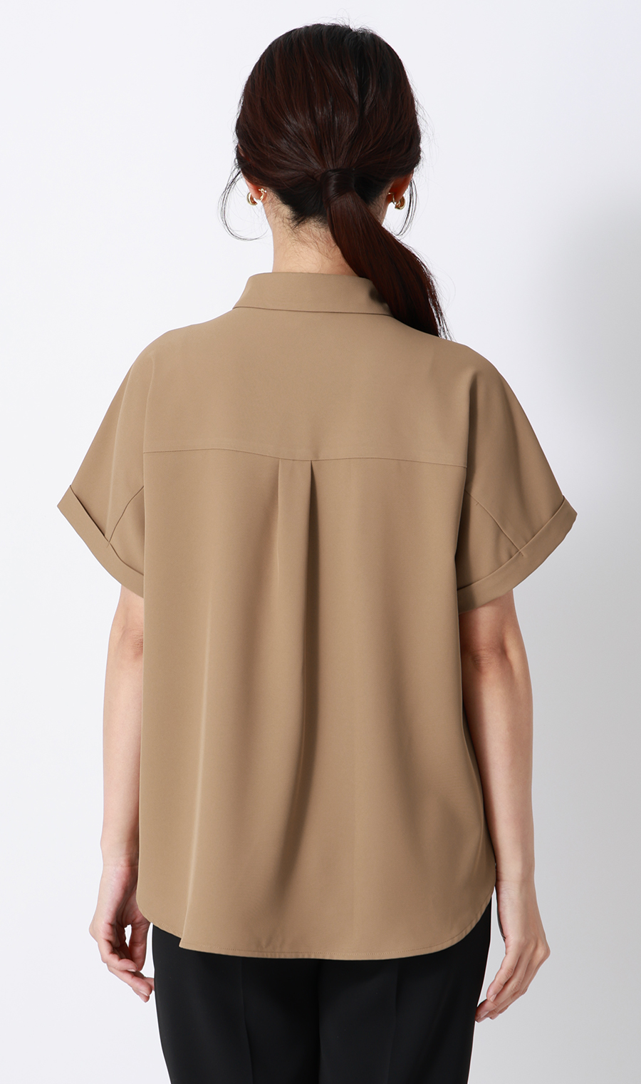 ■シャツカラーブラウス【半袖】【WEB限定】 ブラウン S