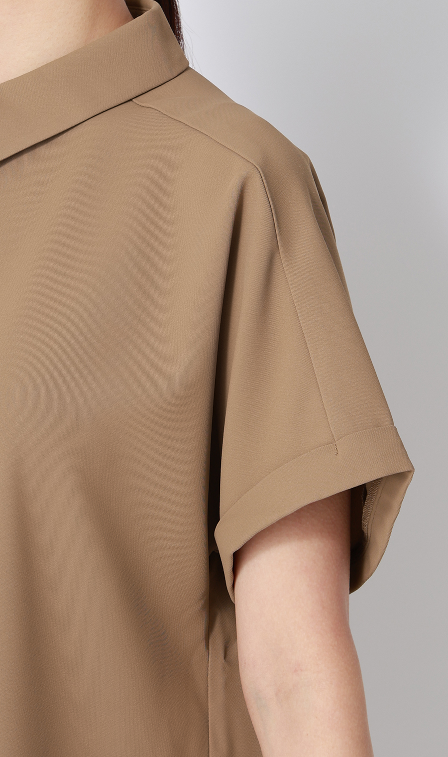 ■シャツカラーブラウス【半袖】【WEB限定】 ブラウン S