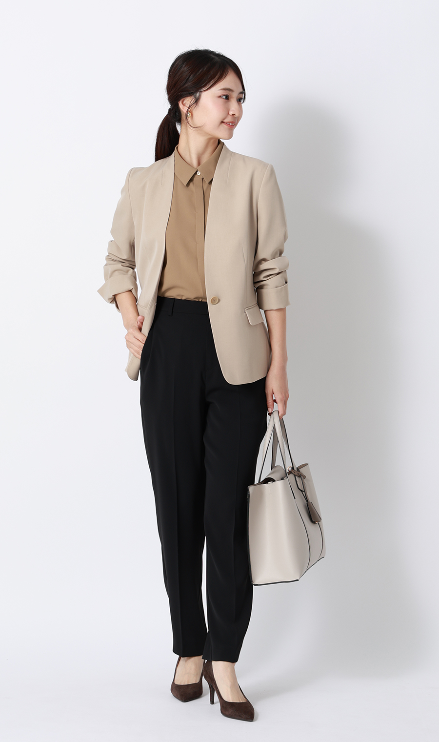 ■シャツカラーブラウス【半袖】【WEB限定】 ブラウン S