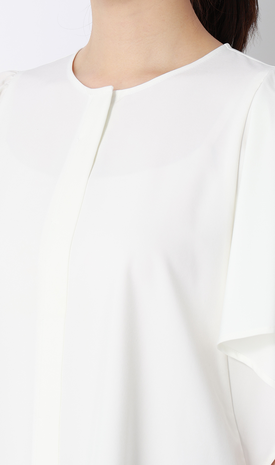 フレアスリーブブラウス【半袖】 ホワイト M