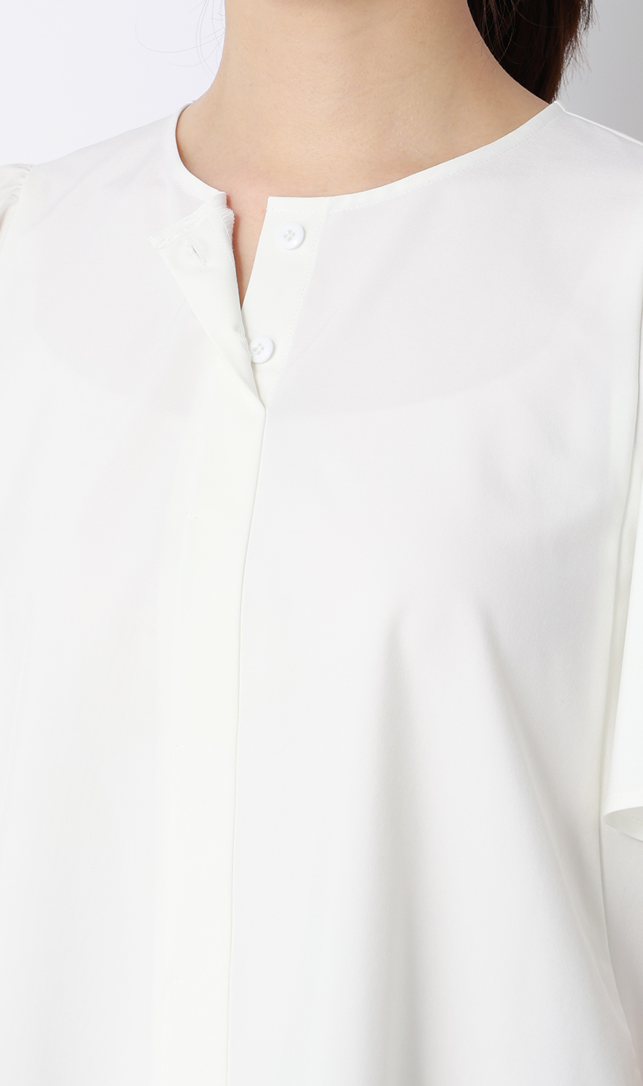 フレアスリーブブラウス【半袖】 ホワイト M