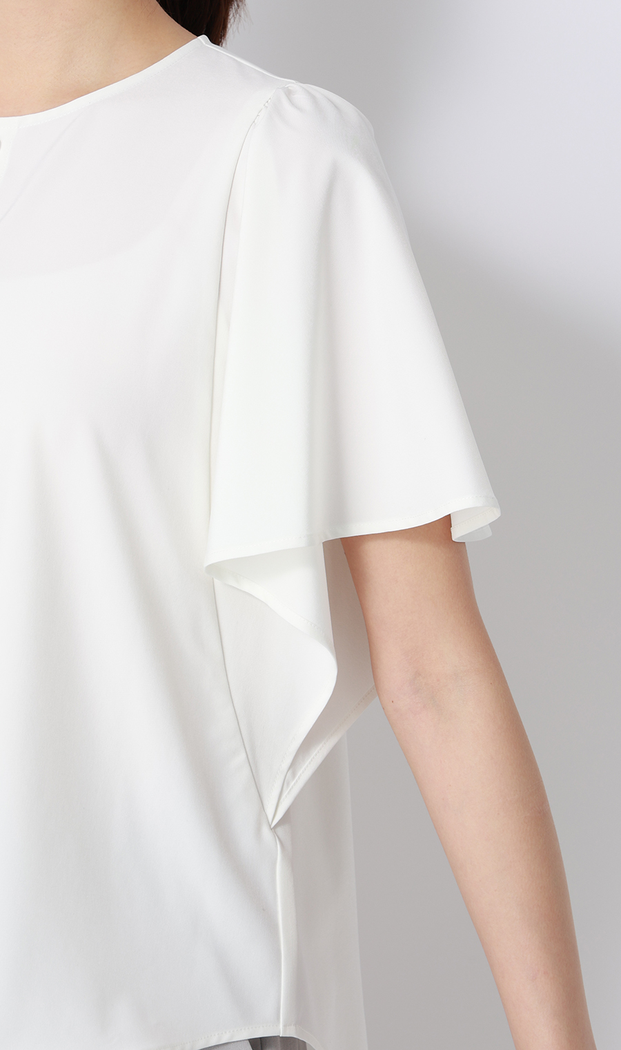 フレアスリーブブラウス【半袖】 ホワイト M