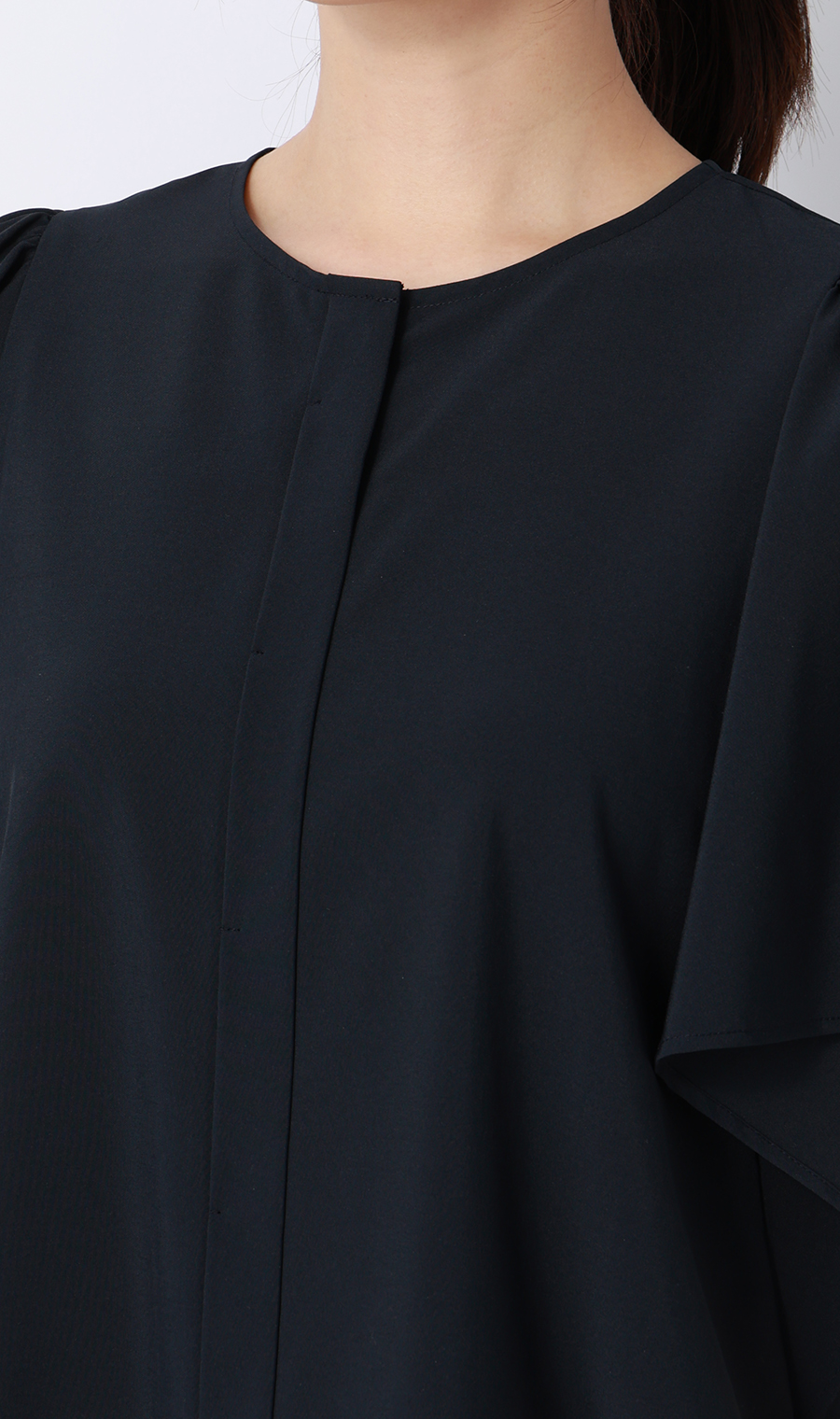 フレアスリーブブラウス【半袖】 ネイビー M