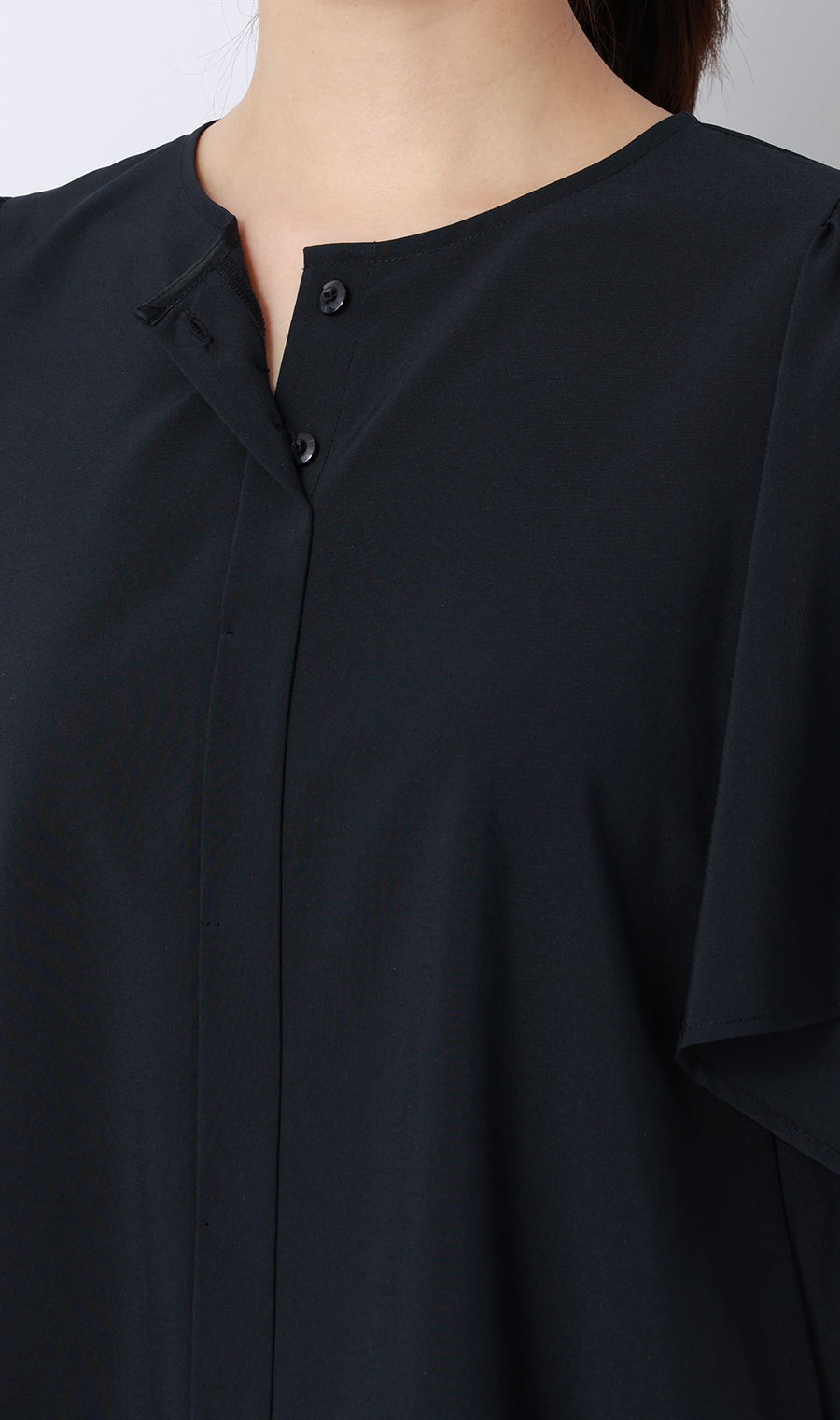 フレアスリーブブラウス【半袖】 ネイビー M