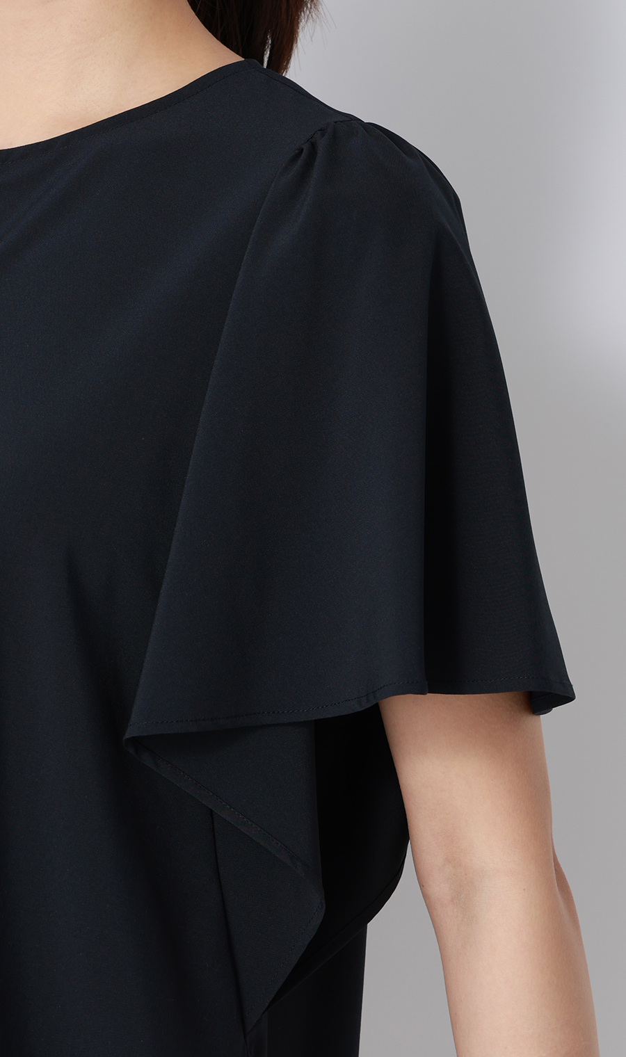 フレアスリーブブラウス【半袖】 ネイビー M