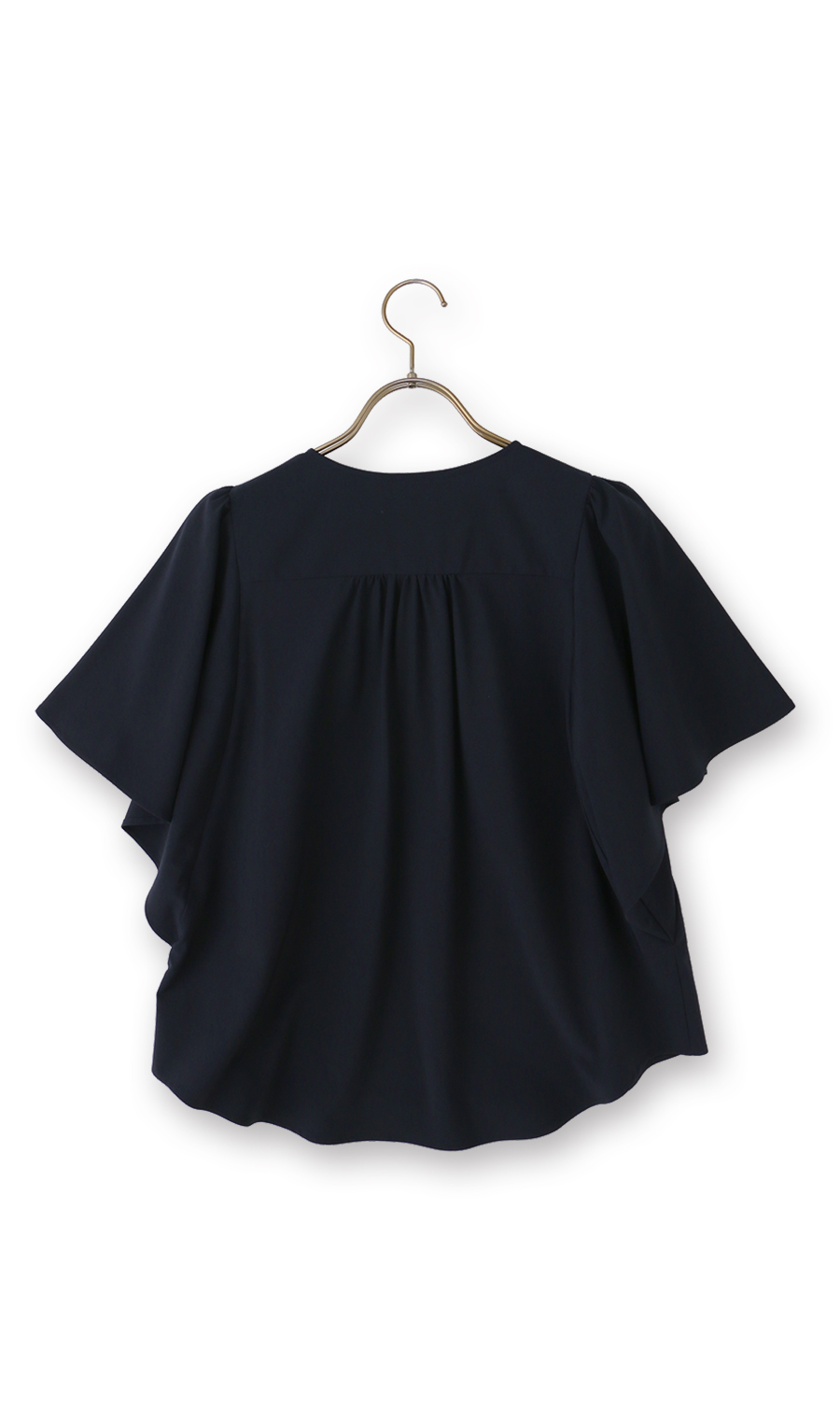フレアスリーブブラウス【半袖】 ネイビー M