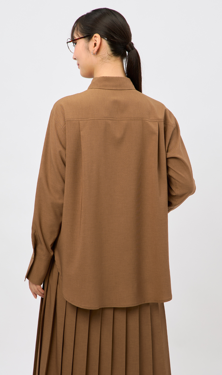 シャツブラウス【セットアップ着用可】【長袖】 ブラウン M