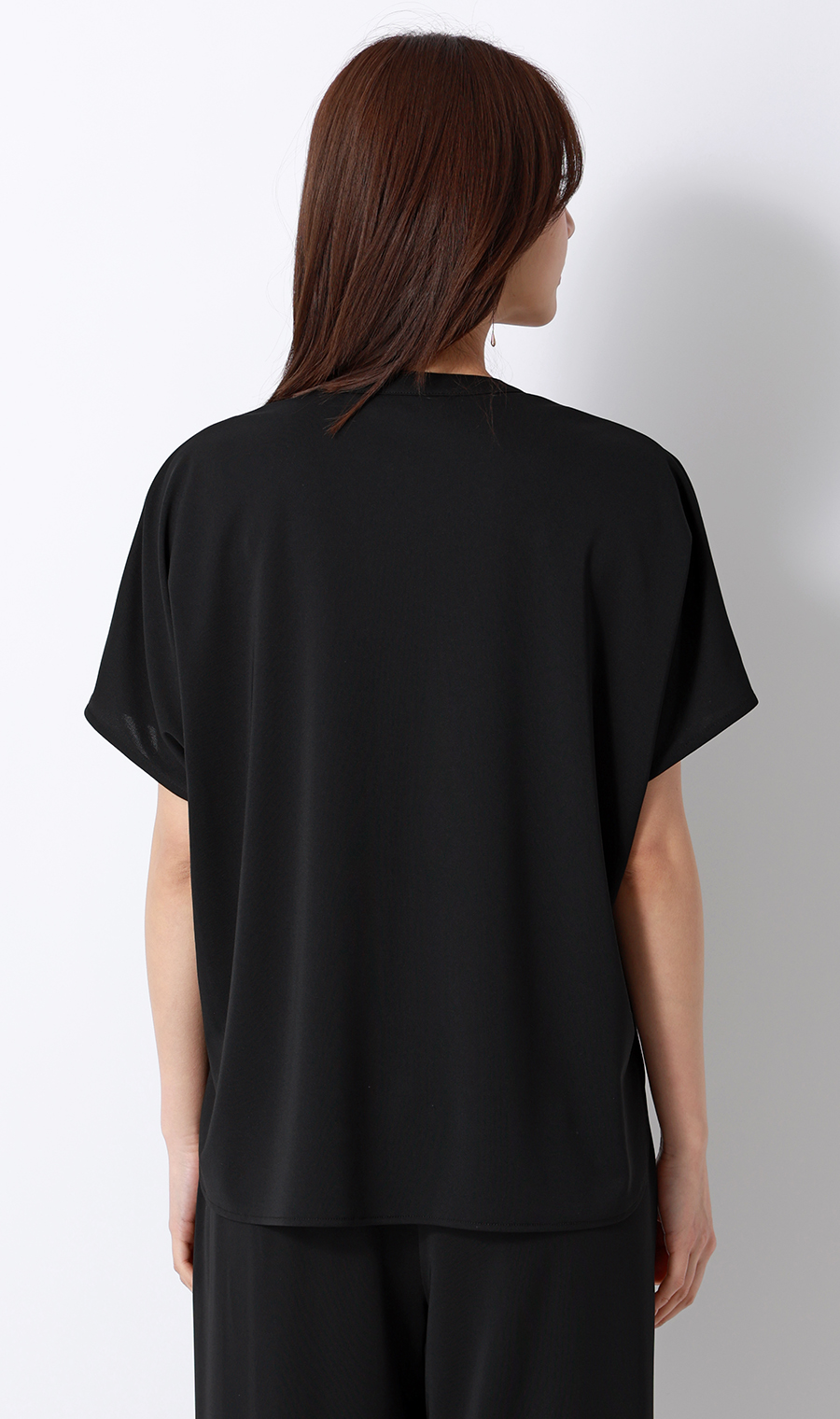 キーネックブラウス【半袖】【涼】【セットアップ着用可】 ブラック S