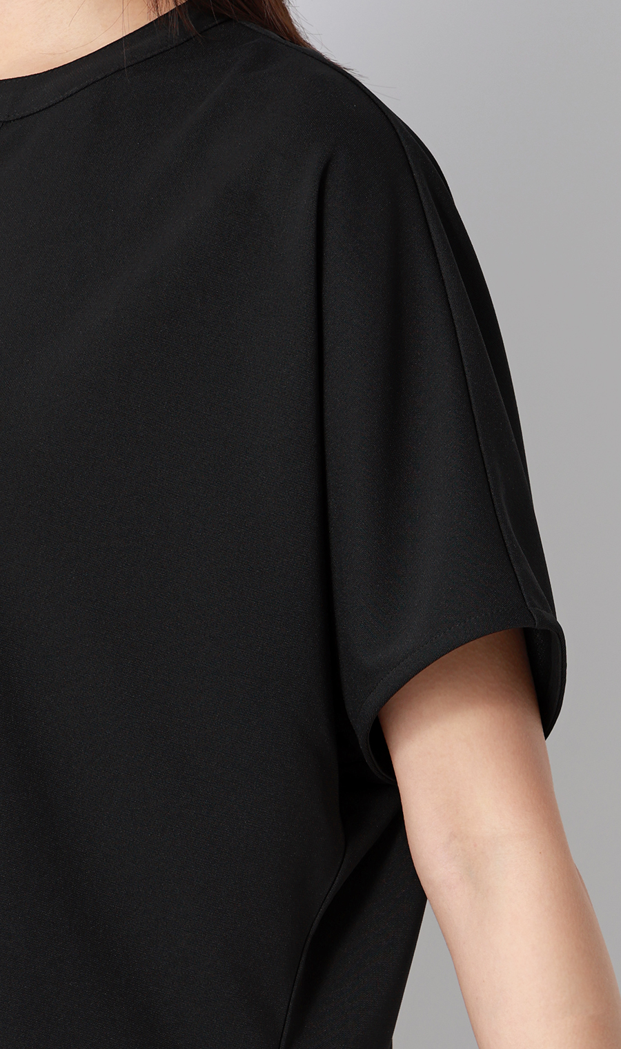 キーネックブラウス【半袖】【涼】【セットアップ着用可】 ブラック S