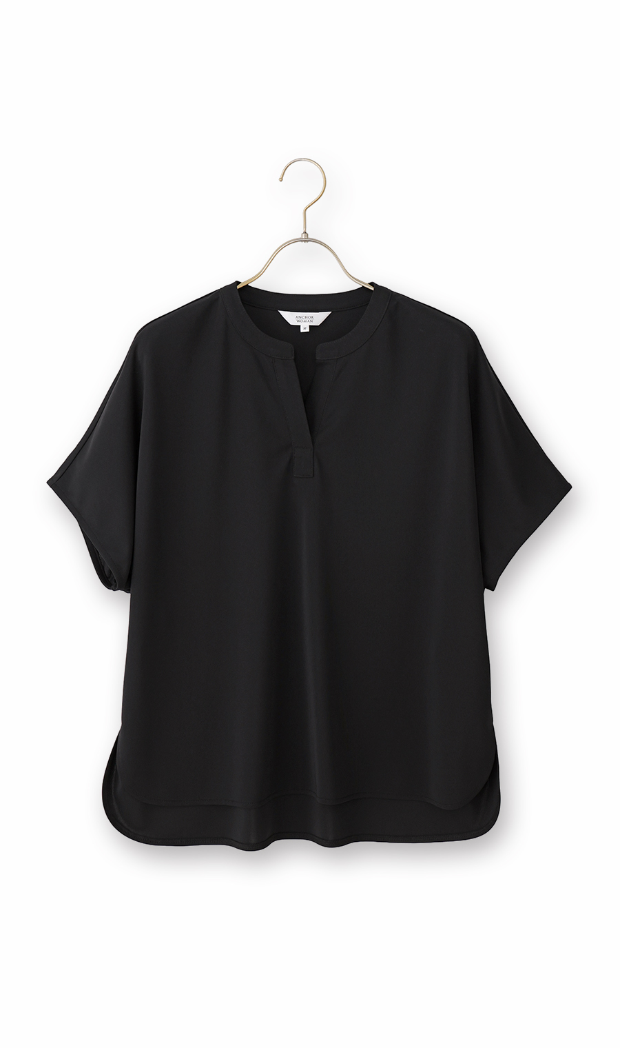 キーネックブラウス【半袖】【涼】【セットアップ着用可】 ブラック S