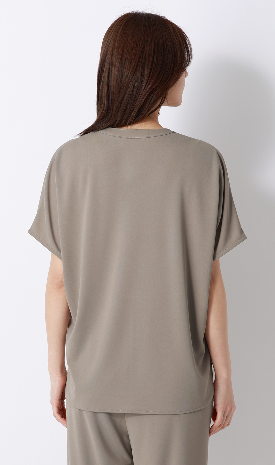 キーネックブラウス【半袖】【涼】【セットアップ着用可】 グレージュ S