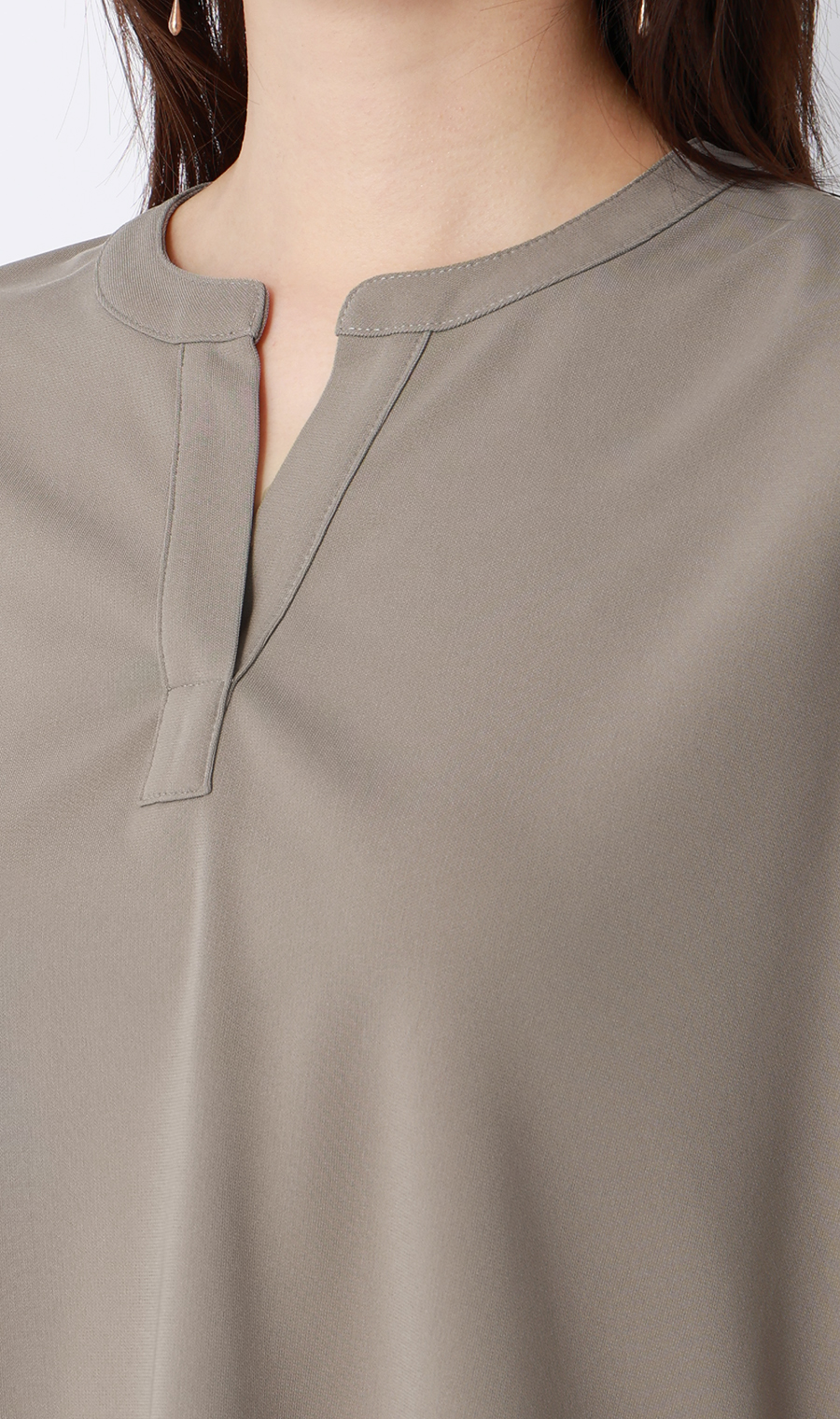 キーネックブラウス【半袖】【涼】【セットアップ着用可】 グレージュ S