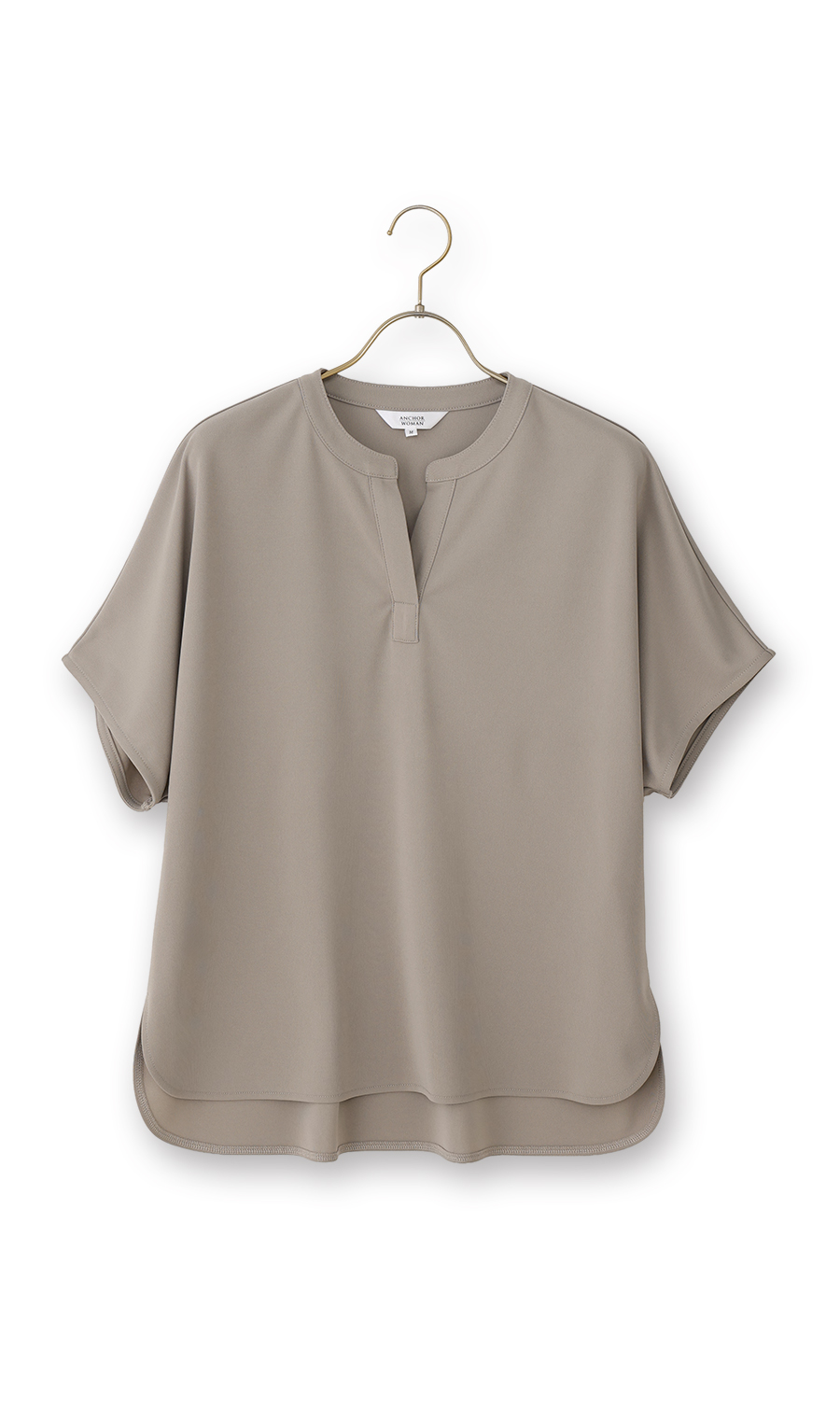 キーネックブラウス【半袖】【涼】【セットアップ着用可】 グレージュ S