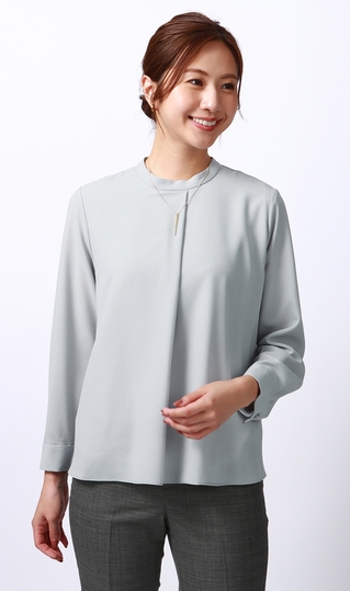 ハイネックタックブラウス《長袖》