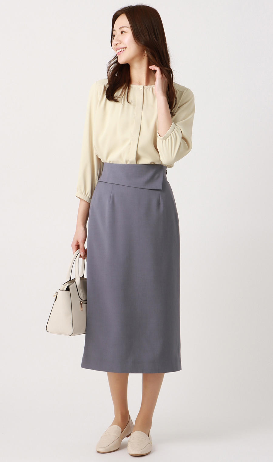 クルーネックブラウス《7分袖》《前開き》 イエロー S