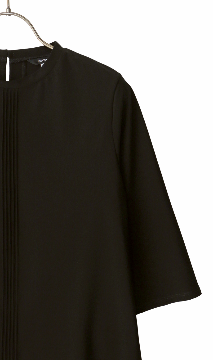 フォーマルブラウス【ピンタック】【7分袖】【日本製】 ブラック LL