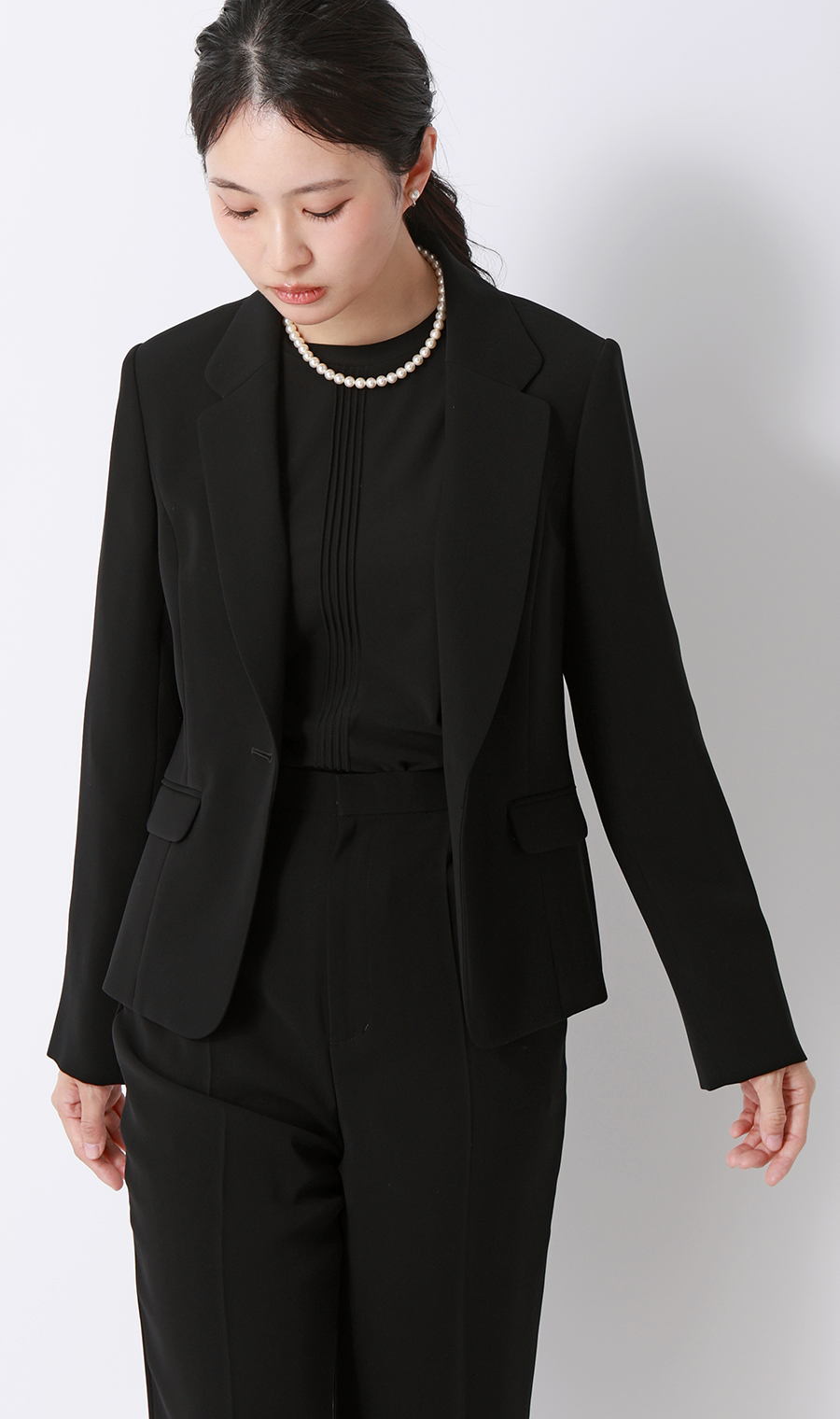 フォーマルブラウス【ピンタック】【7分袖】【日本製】 ブラック M