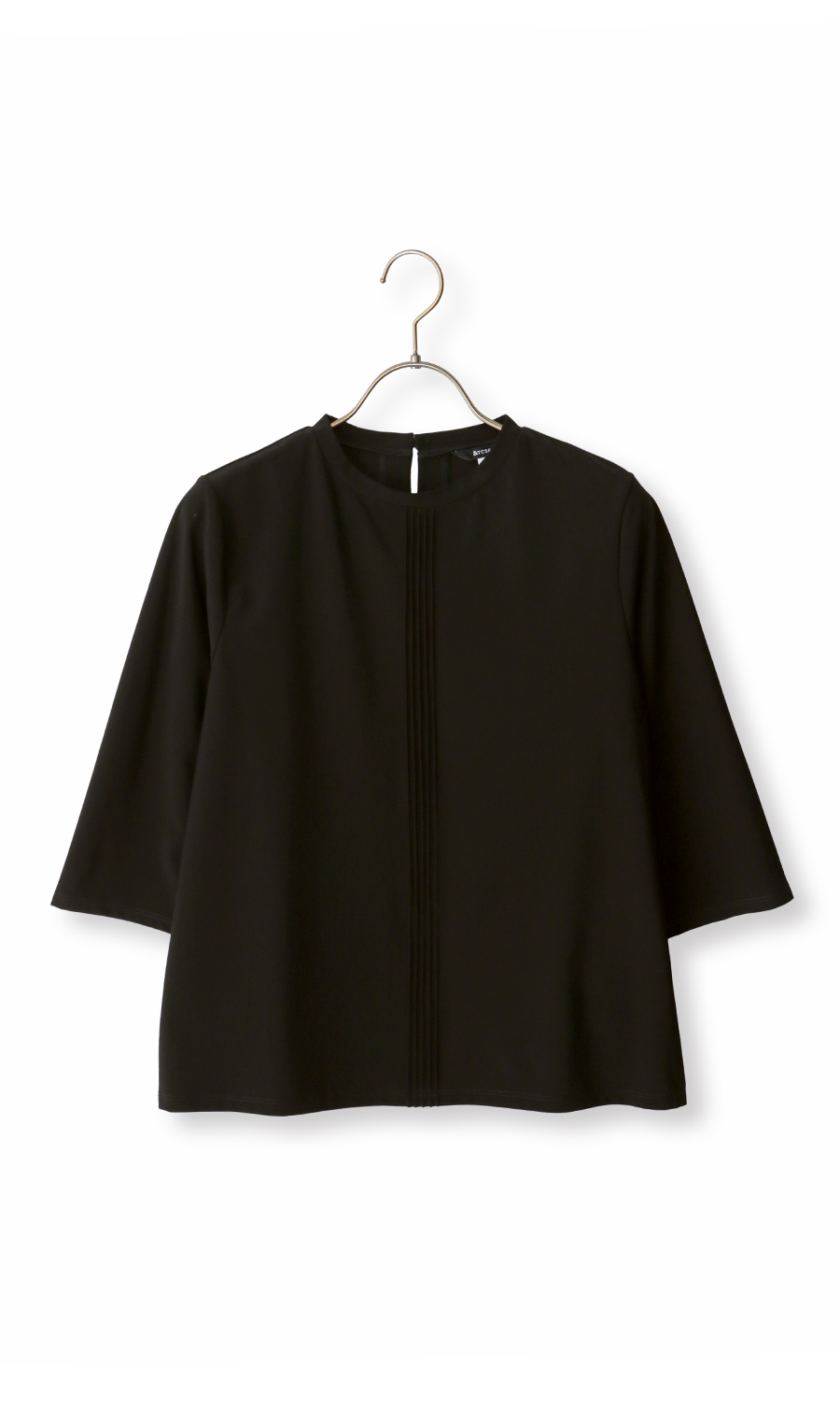 フォーマルブラウス【ピンタック】【7分袖】【日本製】 ブラック M