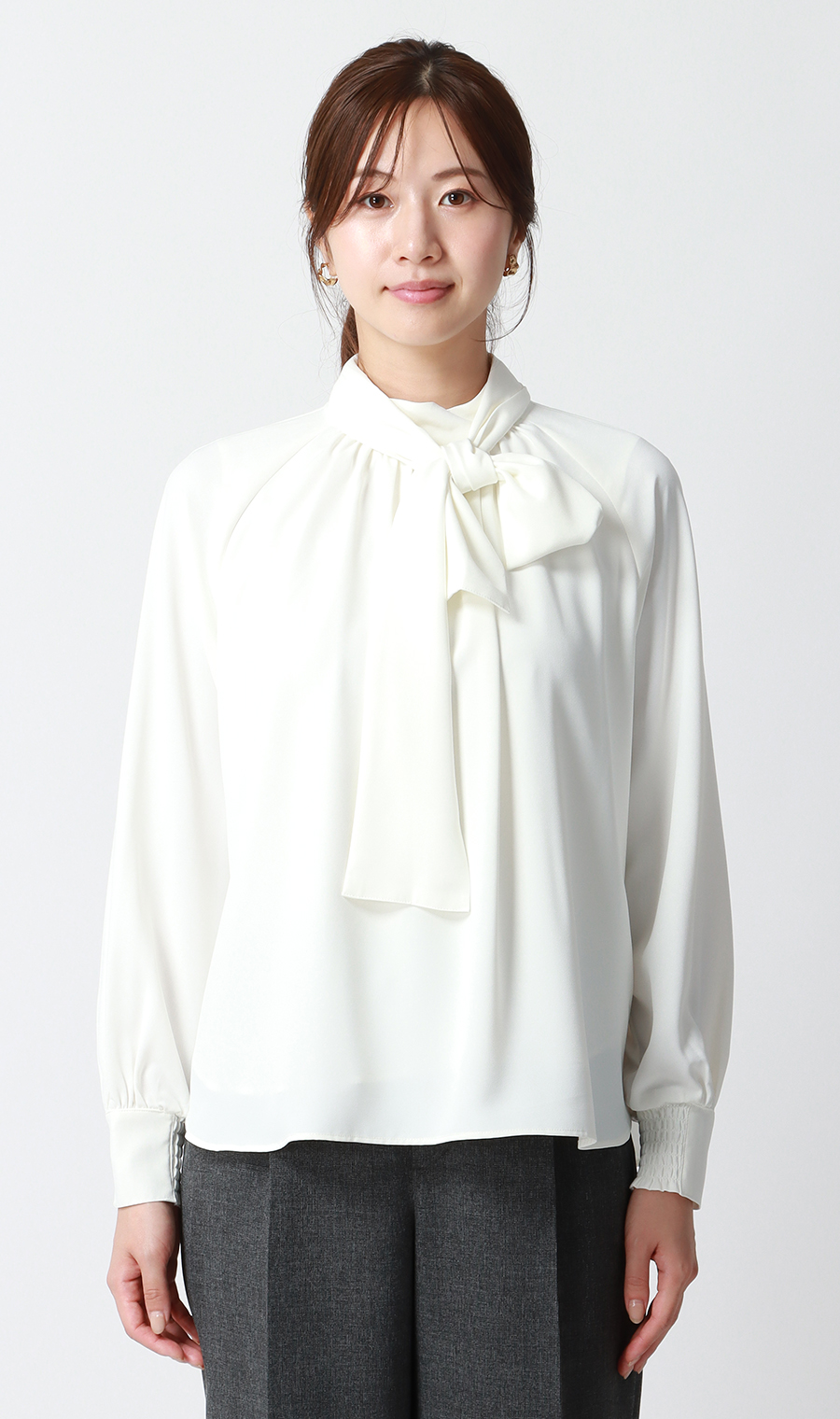ハイネックボウタイブラウス【2WAY】【長袖】【WEB限定】 ホワイト M