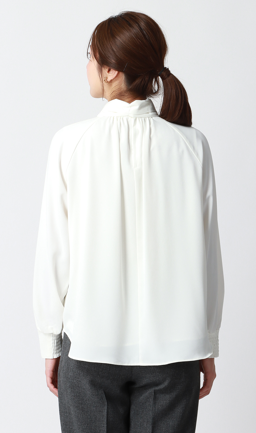 ハイネックボウタイブラウス【2WAY】【長袖】【WEB限定】 ホワイト M