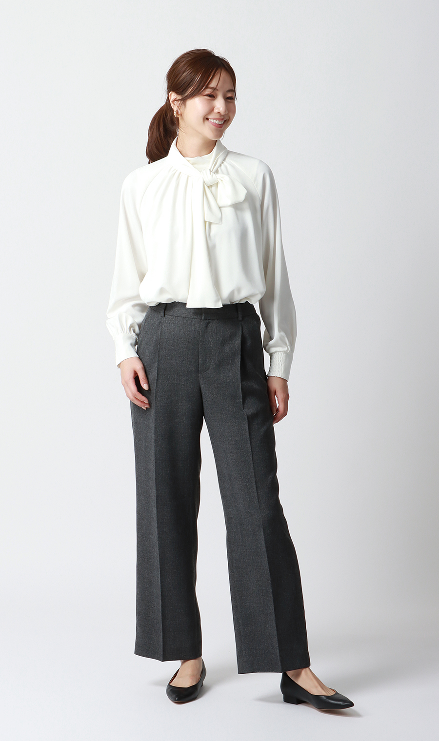 ハイネックボウタイブラウス【2WAY】【長袖】【WEB限定】 ホワイト M