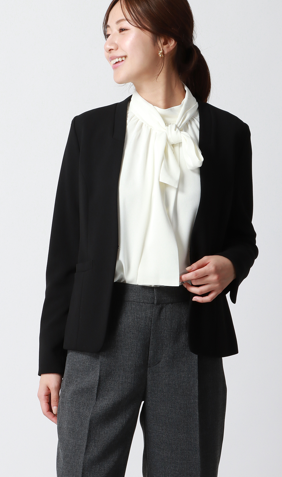 ハイネックボウタイブラウス【2WAY】【長袖】【WEB限定】 ホワイト M