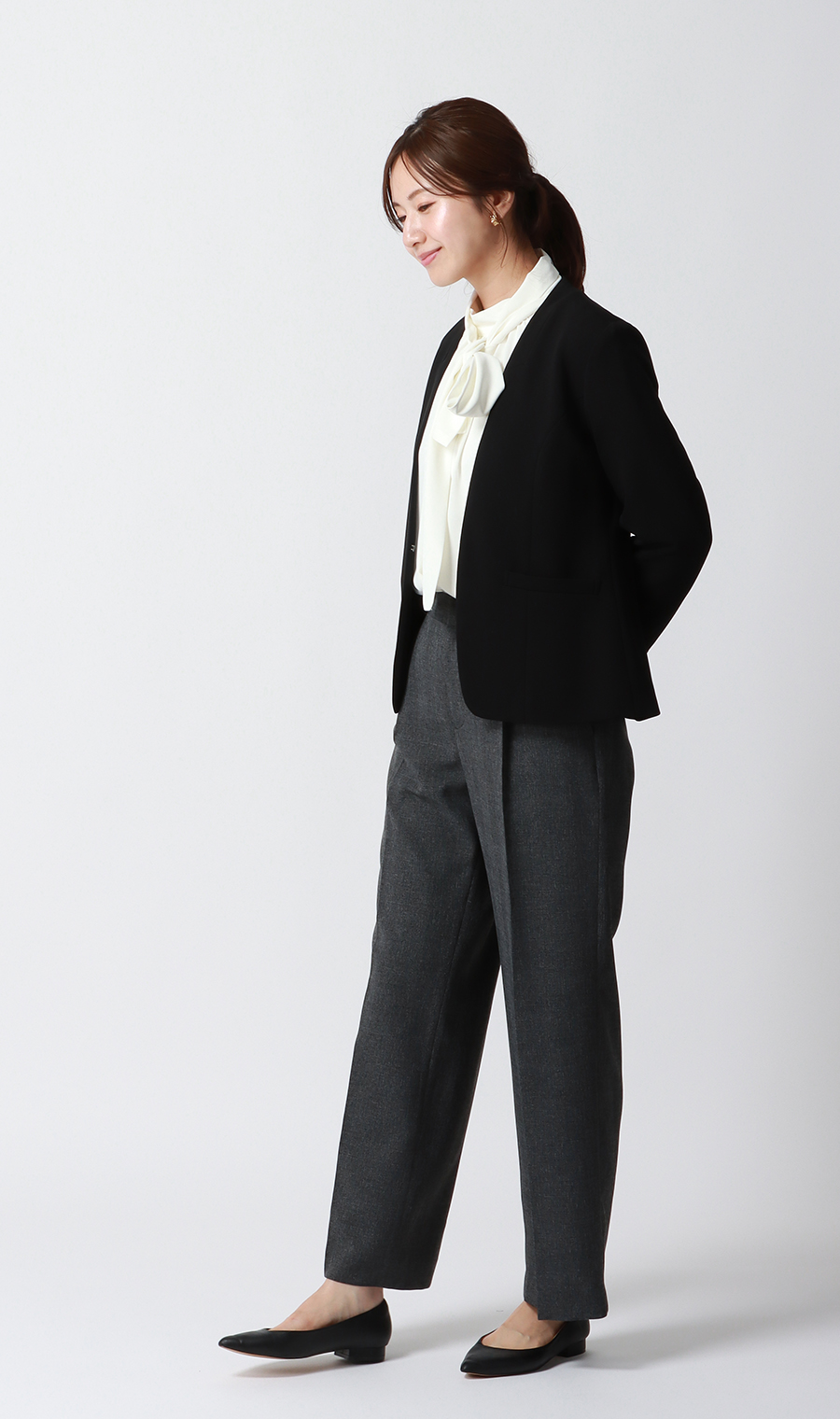 ハイネックボウタイブラウス【2WAY】【長袖】【WEB限定】 ホワイト M