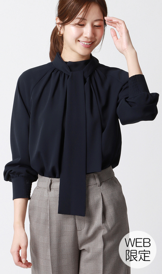 High-neck bowtie blouse [2-way] [long sleeves] [WEB exclusive]