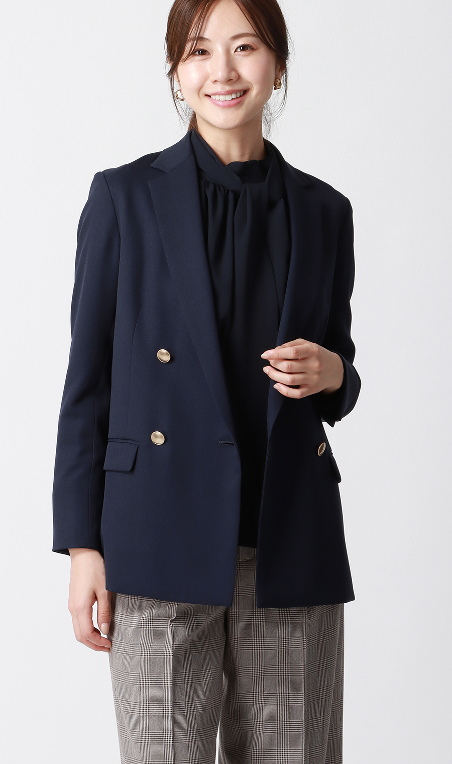 ハイネックボウタイブラウス【2WAY】【長袖】【WEB限定】 ネイビー M