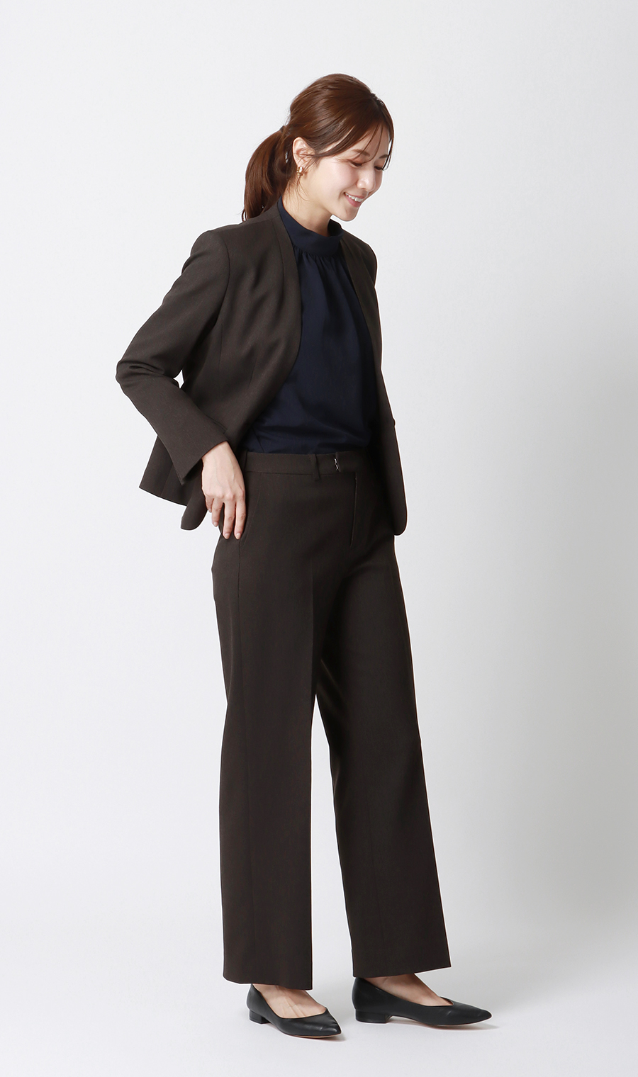 ハイネックボウタイブラウス【2WAY】【長袖】【WEB限定】 ネイビー M