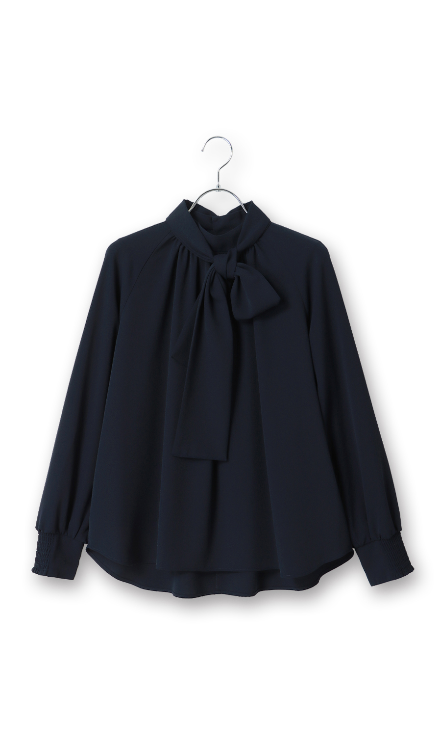 ハイネックボウタイブラウス【2WAY】【長袖】【WEB限定】 ネイビー M