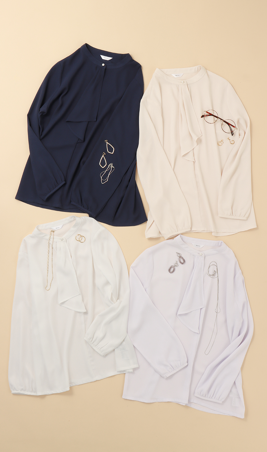 ■フリルタイブラウス【長袖】【WEB限定】 ホワイト系 SS