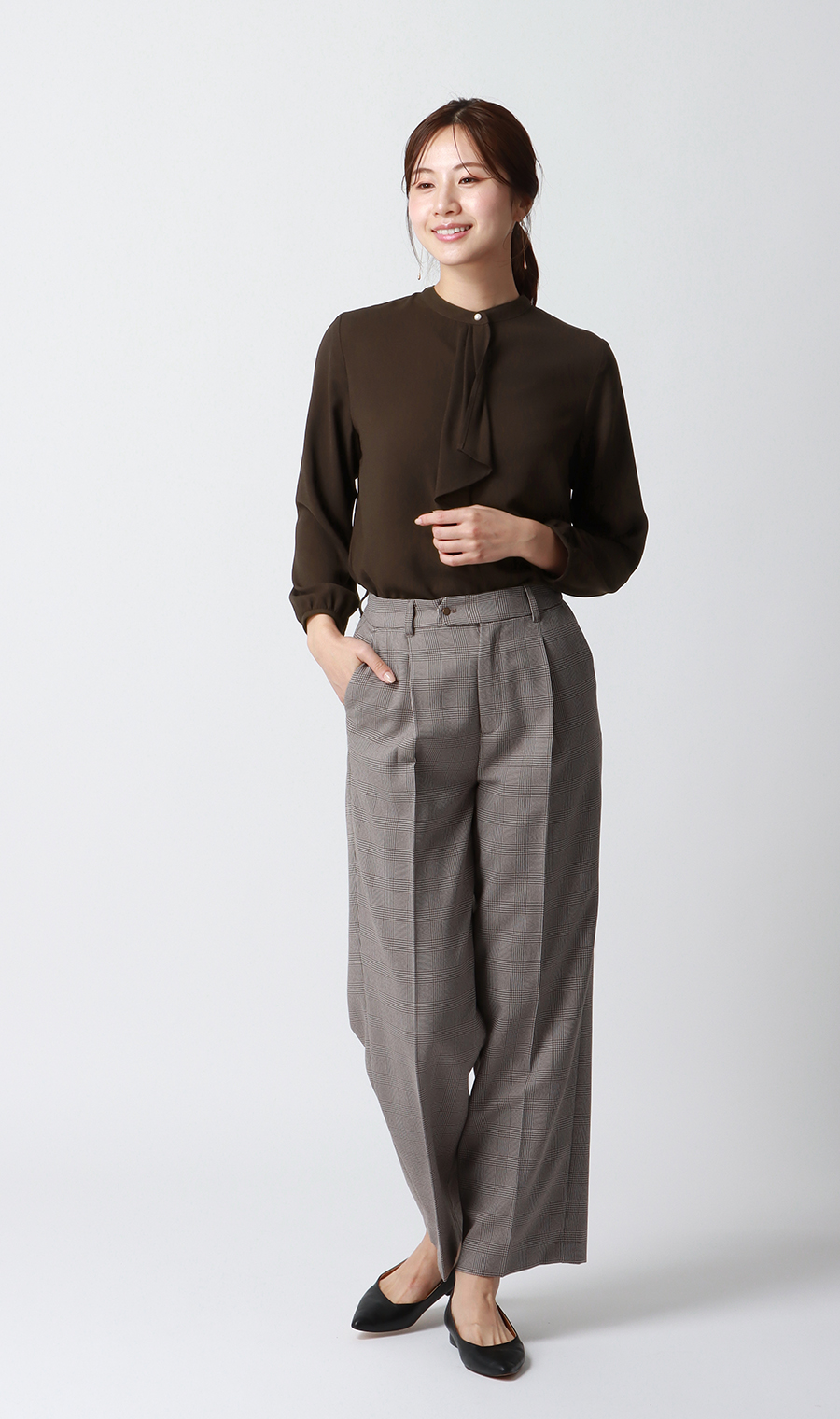 ボウタイブラウス【長袖】【WEB限定】 ブラウン S