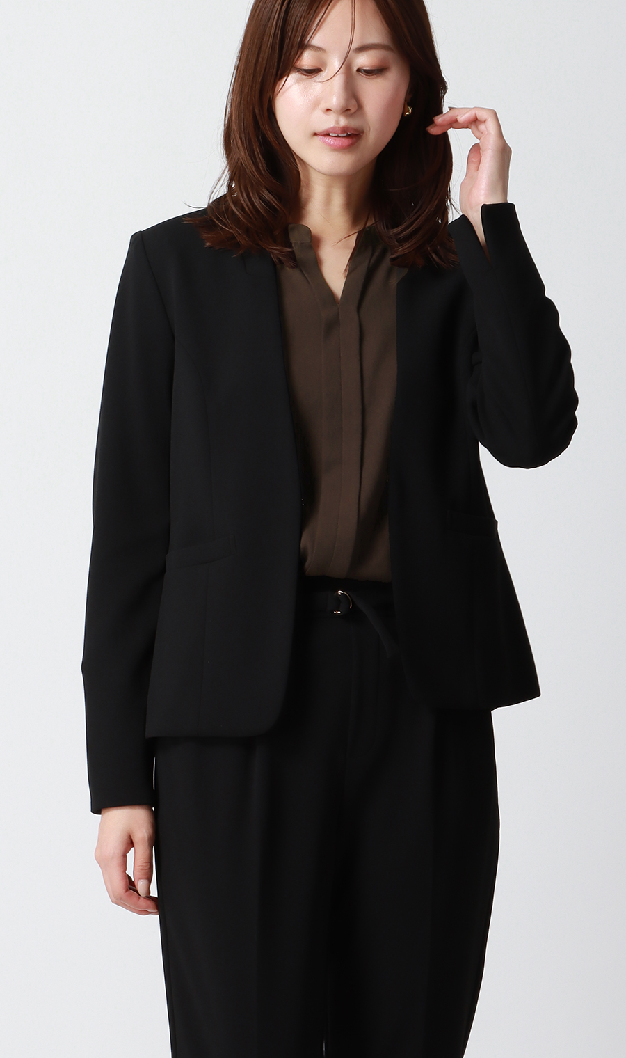 スキッパーカラーブラウス【長袖】【WEB限定】 ブラウン 3L