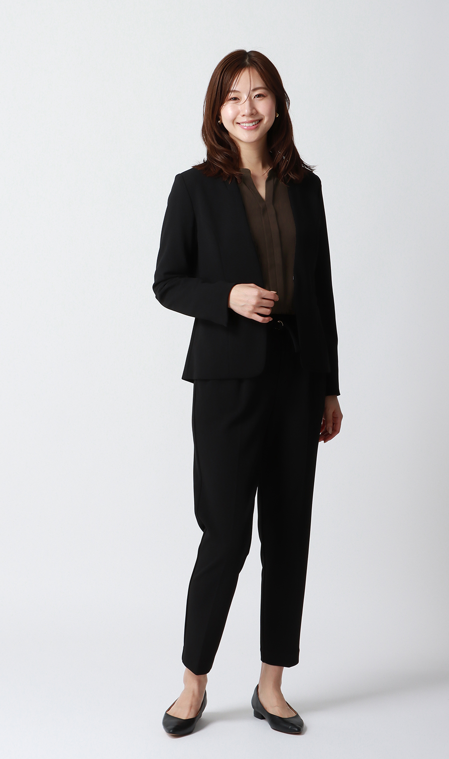 スキッパーカラーブラウス【長袖】【WEB限定】 ブラウン 3L