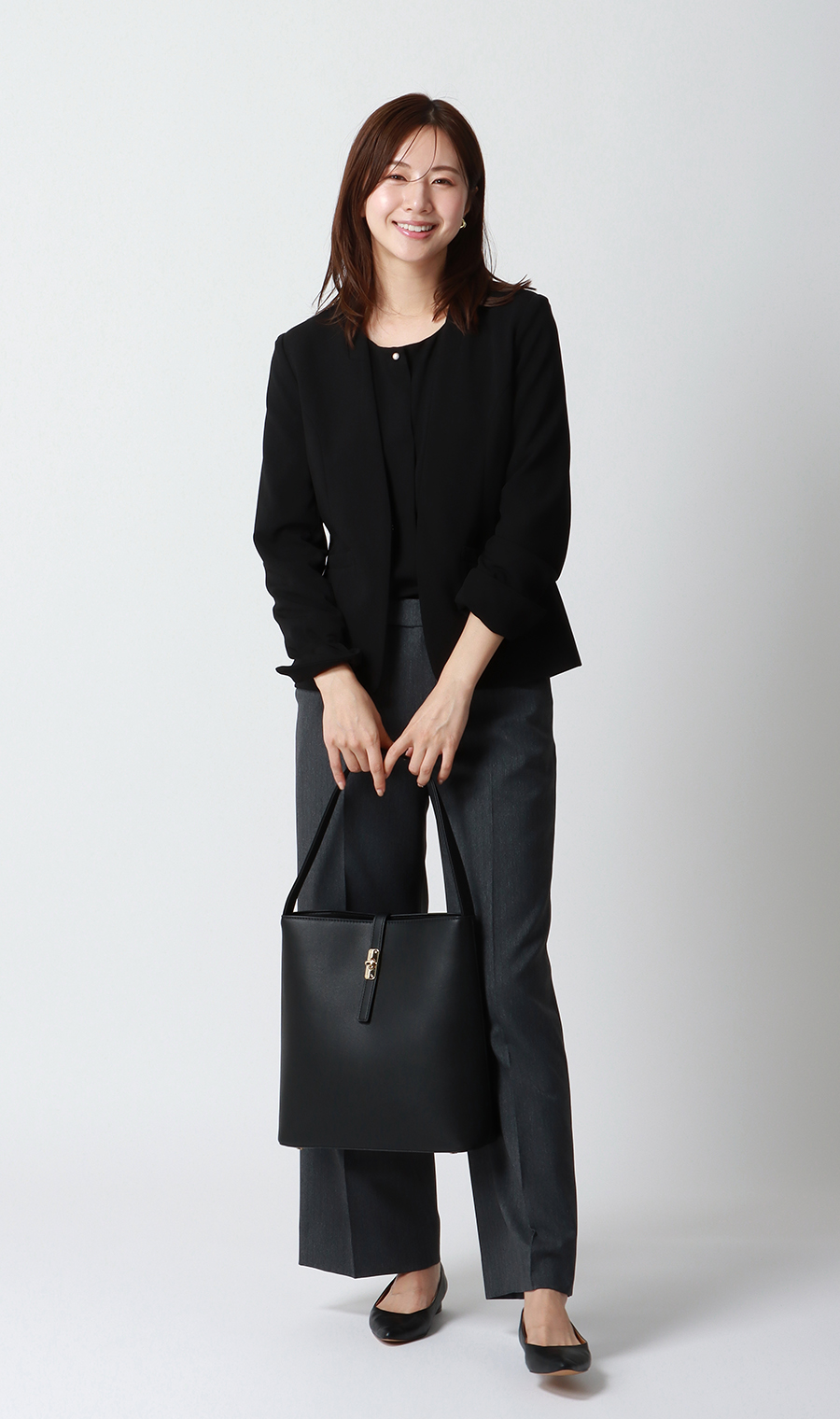 パール調ボタンブラウス【長袖】【WEB限定】 ブラック M