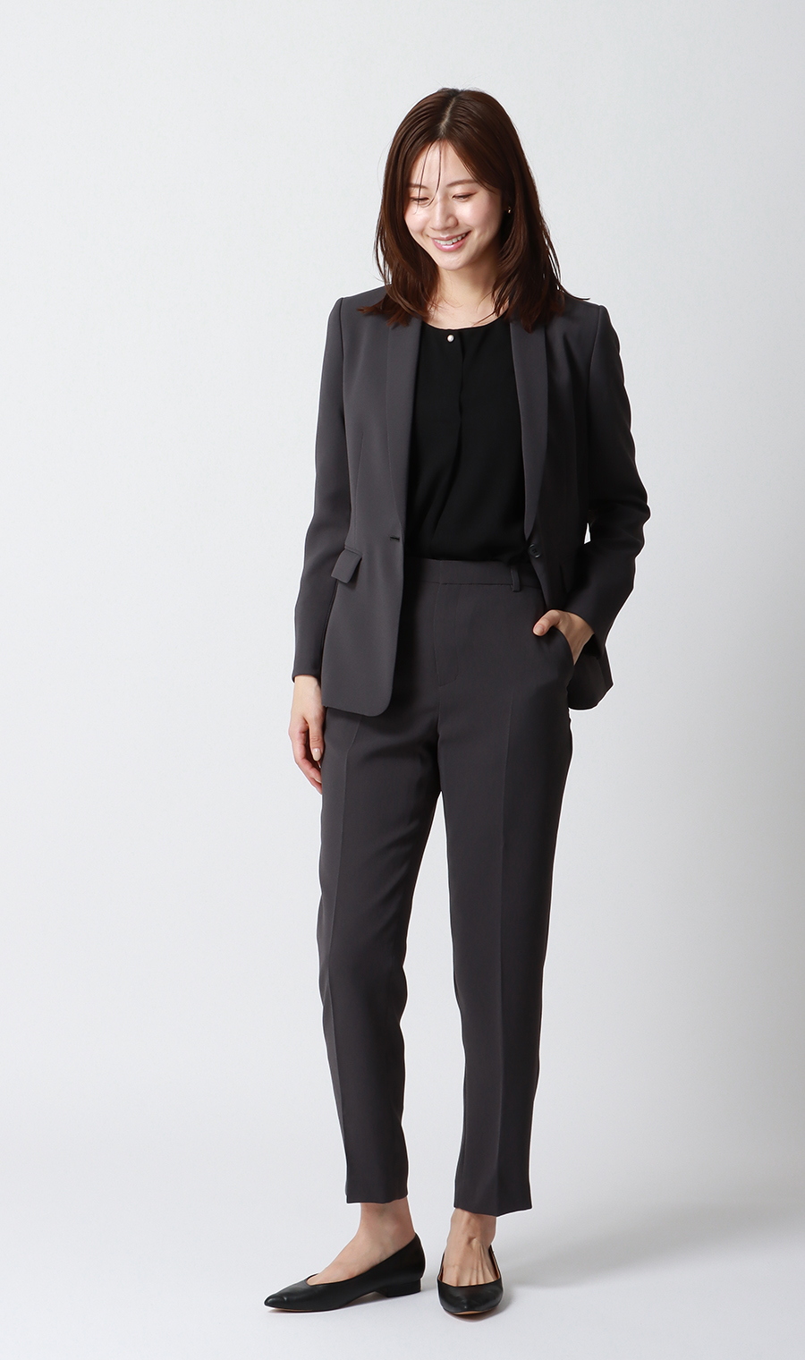 パール調ボタンブラウス【長袖】【WEB限定】 ブラック M