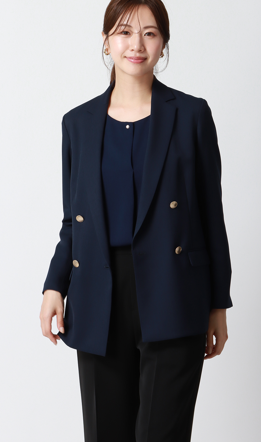 パール調ボタンブラウス【長袖】【WEB限定】 ネイビー M