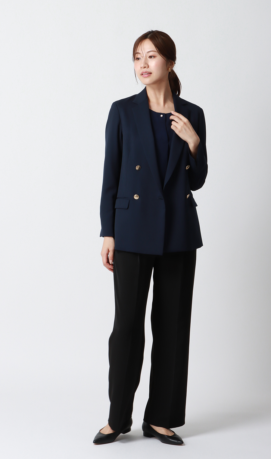 パール調ボタンブラウス【長袖】【WEB限定】 ネイビー M