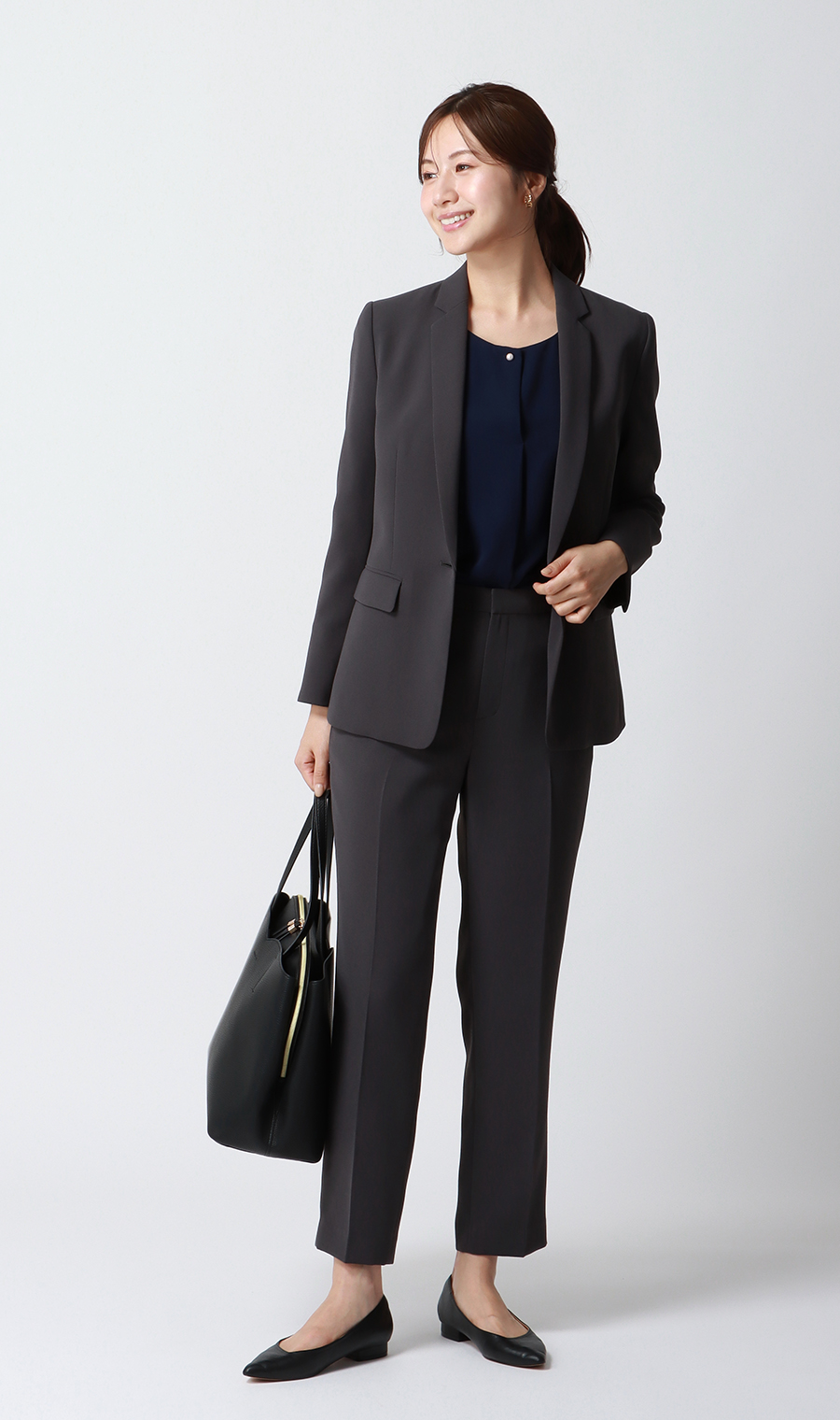 パール調ボタンブラウス【長袖】【WEB限定】 ネイビー M