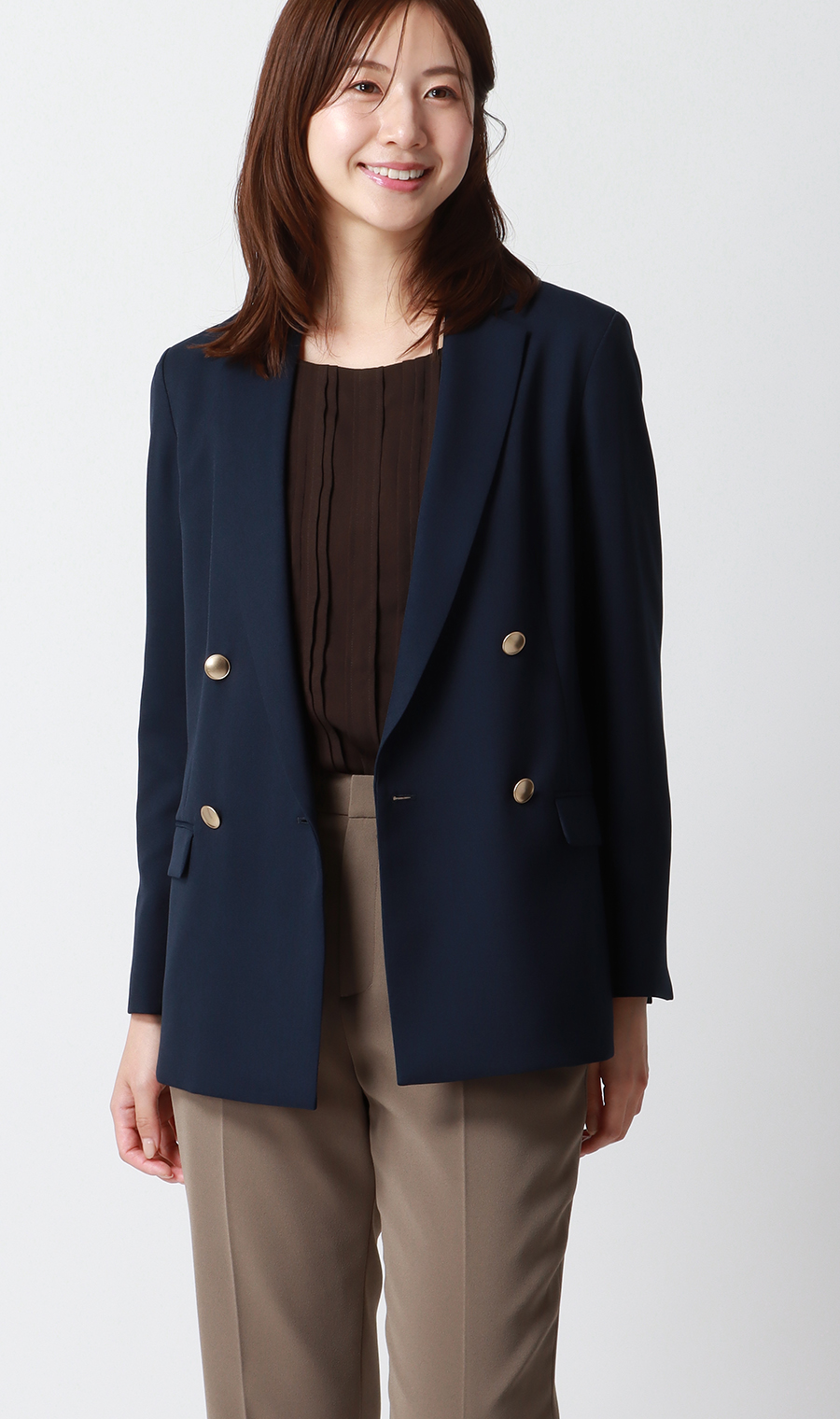 フロントピンタックブラウス【7分袖】【WEB限定】 ブラウン S