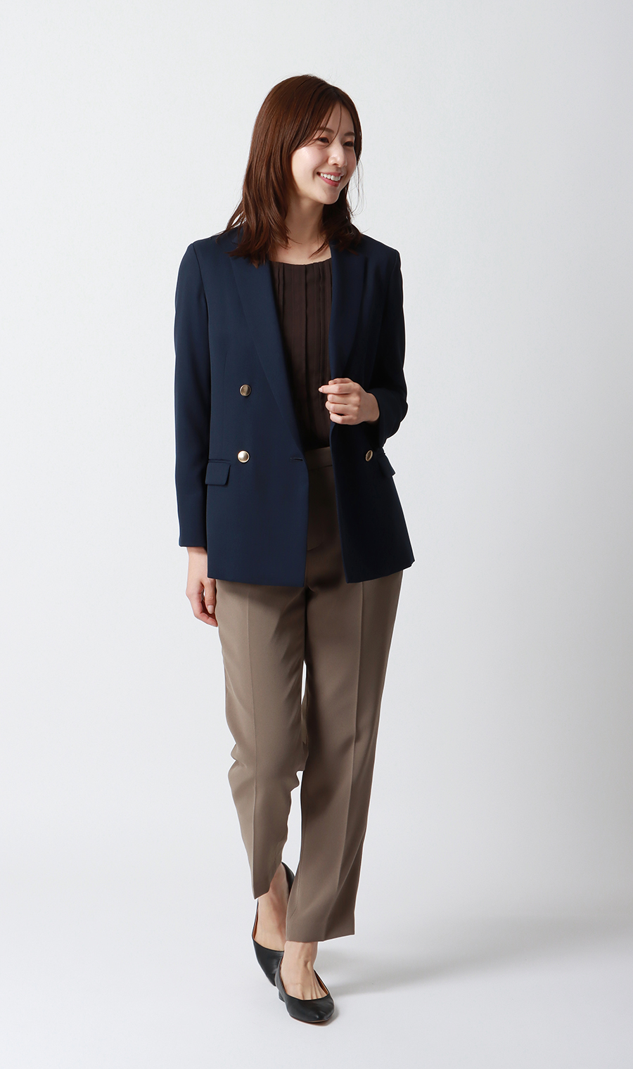 フロントピンタックブラウス【7分袖】【WEB限定】 ブラウン S