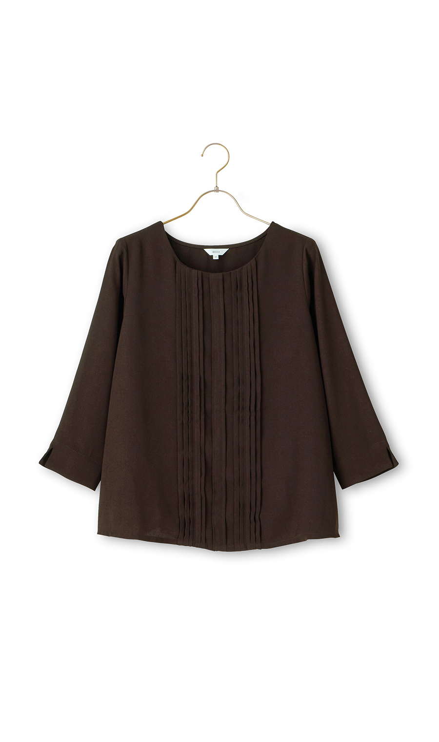 フロントピンタックブラウス【7分袖】【WEB限定】 ブラウン S